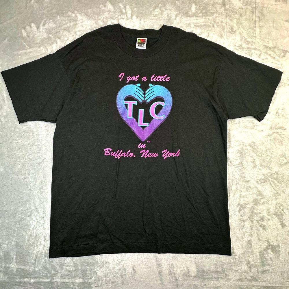 Fruit of the Loom T-Shirt Mens XL Black TLC Buffalo NY Vintage Single Stitch 90s